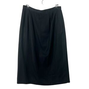 Black Midi Skirt Vintage Lined Back Zip Split 12 Career Minimalist Modest Work